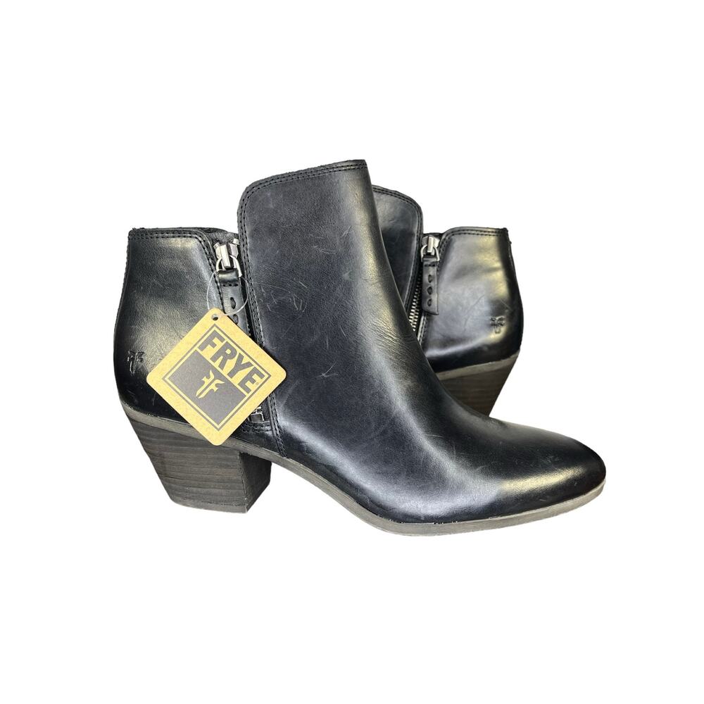FRYE Judith Double Zip Black Leather Boots Booties Size 9.5
